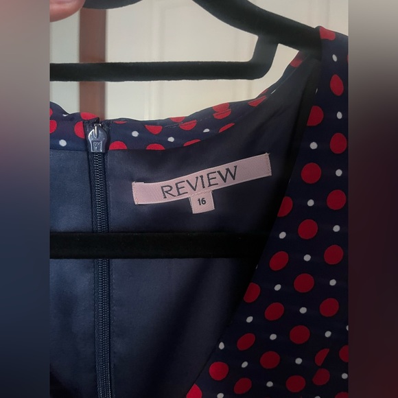 Review - Red/Navy Polka Dot Dress with Navy Belt - very smart. - Picture 3 of 3